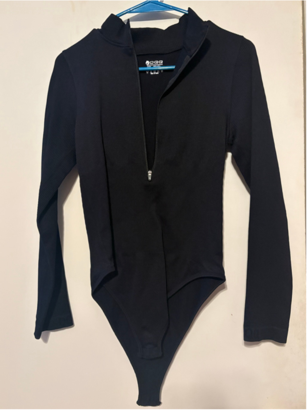 Women's OQQ Black Ribbed Long Sleeve Bodysuit Size L